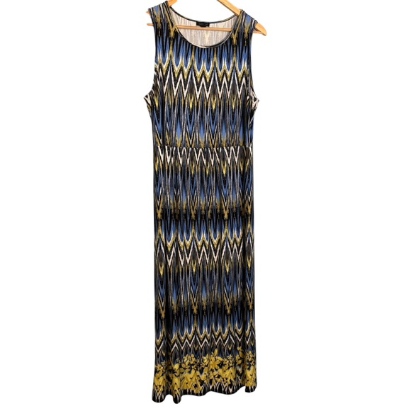 J. Jill Dresses & Skirts - J. Jill Wearever Ikat Print Blue Yellow Sleeveless Knit‎ Maxi Dress
